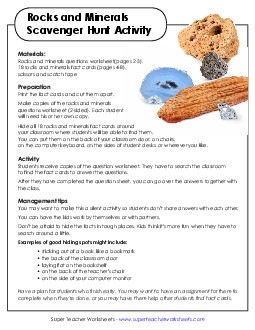 Rocks and Minerals Scavenger Hunt Rocks Earth Worksheet