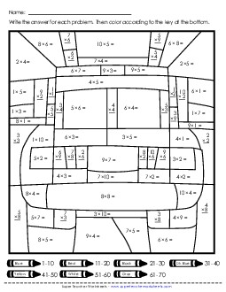 Mystery Picture: Police Car or Fire Truck  (0-10) Multiplication Worksheet