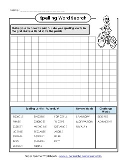 Make-a-Search (E-6) Spelling E Worksheet