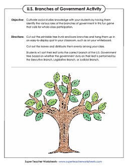 Branches of Government  Large Tree (Cut, Glue) Worksheet