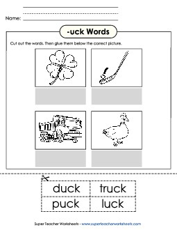 Cut and Glue (-uck) Word Families Worksheet