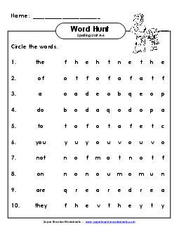 Horizontal Word Hunt (A-6) Spelling A Worksheet