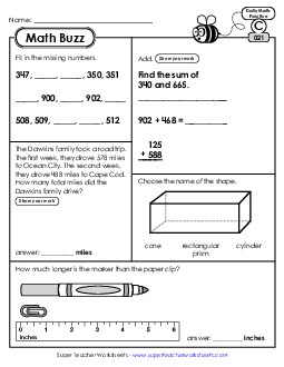 Math Buzz: Week 5 Worksheets 21 through 25 Daily Math Review Worksheet