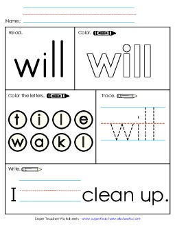 Worksheet 1: Will Sight Words Individual Worksheet