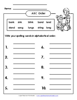 ABC Order: Write List (B-18) Spelling B Worksheet