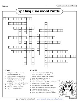 Crossword (F-29) Spelling F Worksheet