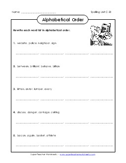 Alphabetical Order (C-28) Spelling C Worksheet