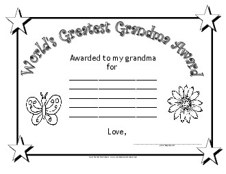 World\'s Greatest Grandma Award Mothers Day Worksheet