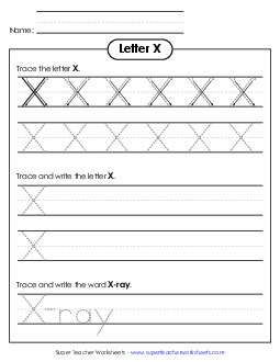 Uppercase X (Dotted Lines) Printing Worksheet