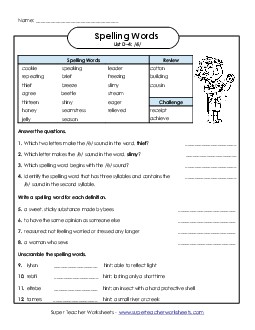 Questions Worksheet (D-4) Spelling D Worksheet