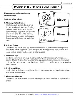 Phonics Card Game (Bl- Blends)  Free Phonics Blends Worksheet