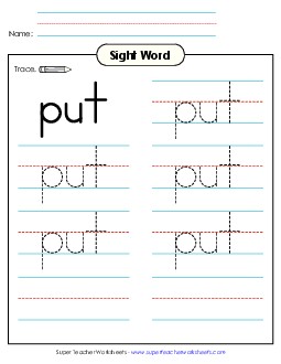 Trace the Word: Put Sight Words Individual Worksheet