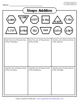 Shape Addition (4-Digit) Worksheet