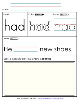 Worksheet 3: Had Sight Words Individual Worksheet