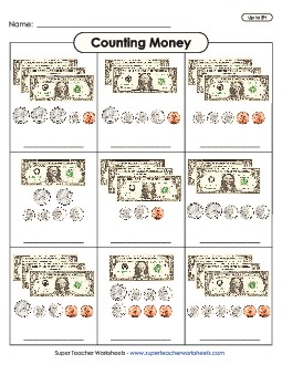 Counting Money 3 (Up to $4) Worksheet