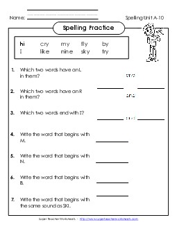 Spelling Practice (A-10) Spelling A Worksheet