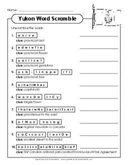 Word Scramble Canada Worksheet