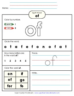 Worksheet 4: Of Sight Words Individual Worksheet