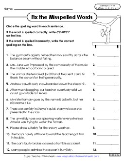 Correct or Incorrect? (F-25)  Spelling F Worksheet