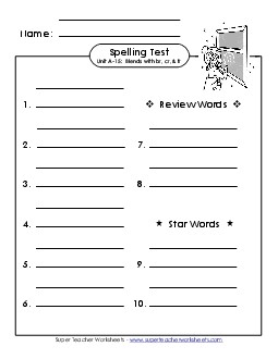 Spelling Test (A-15) Spelling A Worksheet