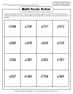 Egg Painting Mystery Picture (Division w/ 3-Digit Dividends) Easter Worksheet