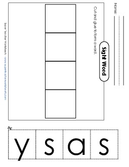 Large Cut-and-Glue: Says Sight Words Individual Worksheet