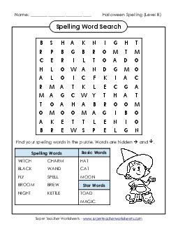 Word Search (B-Halloween)  Spelling B Worksheet