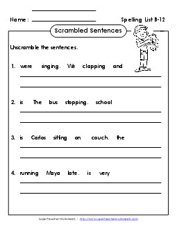 Scrambled Sentences (B-12) Spelling B Worksheet