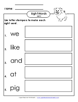 Letter Stampers (Unit 3) Sight Words Worksheet