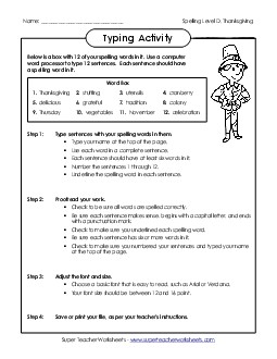 Typing Sentences (D-Thanksgiving) Spelling D Worksheet