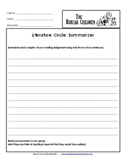 Lit Circles: Summarizer Book The Boxcar Children Worksheet