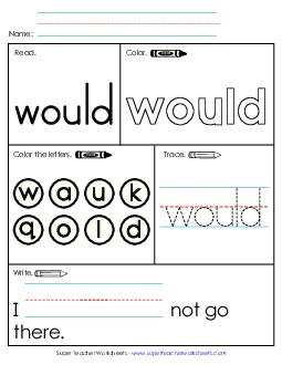 Worksheet 1: Would Sight Words Individual Worksheet