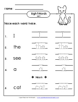 Trace Twice (Unit 1) Free Sight Words Worksheet