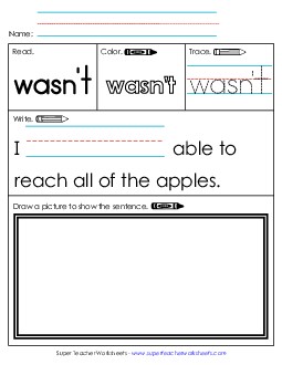 Worksheet 3: Wasn\'t Sight Words Individual Worksheet