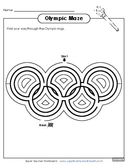 Olympic Rings Maze (Easy) Olympics Worksheet