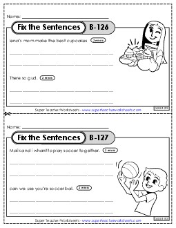 Fix the Sentences B-126 through B-130 Worksheet