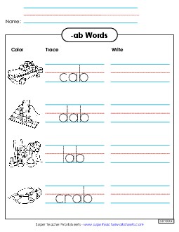 Trace and Write (-ab) Free Word Families Worksheet