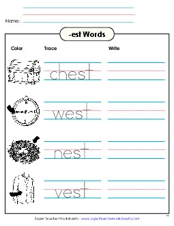 Trace and Write (-est) Word Families Worksheet