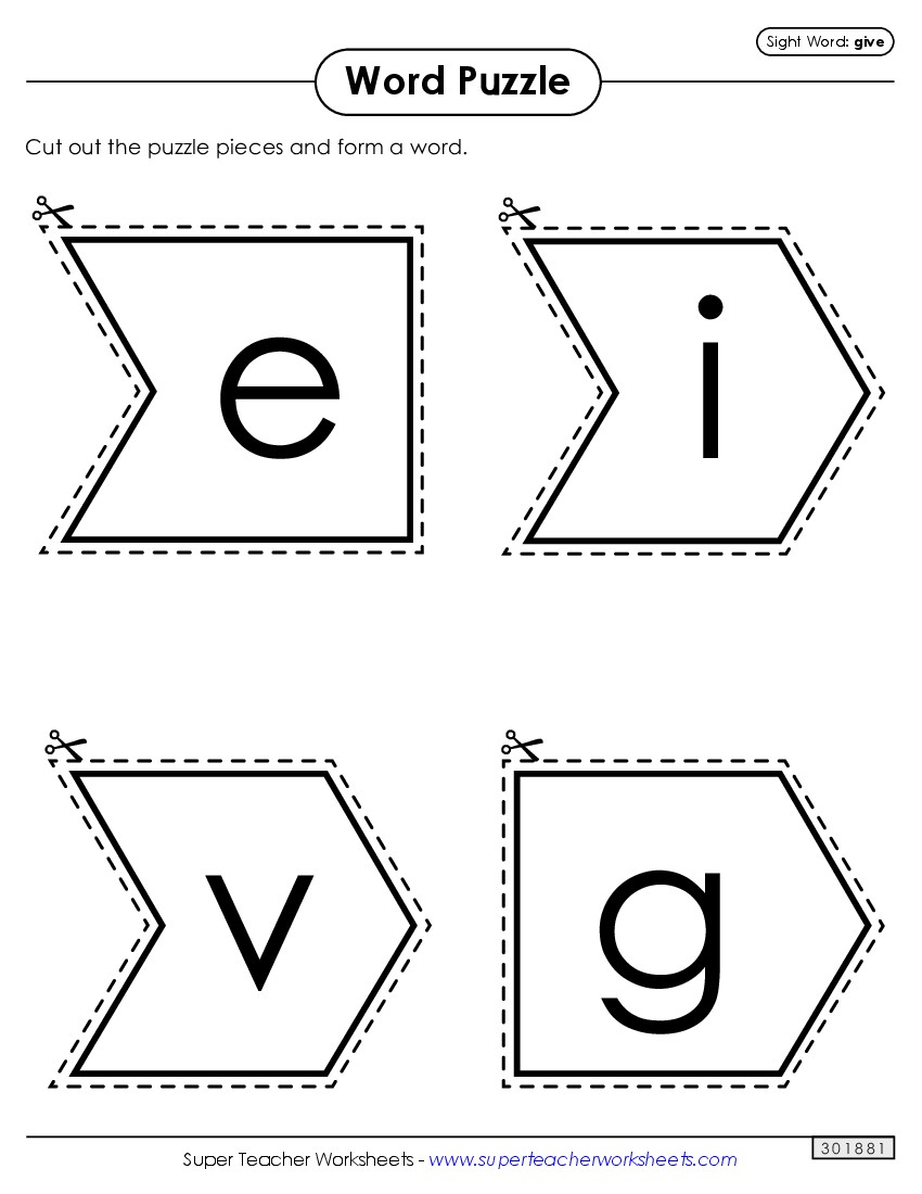 Word Puzzle: Give Sight Words Individual Worksheet