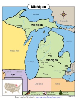 Map of Michigan State Maps Worksheet