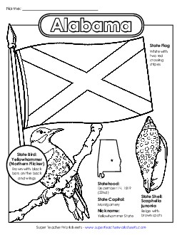 Alabama State Symbols Coloring Page Free States Individual Worksheet