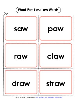 Flashcards (-aw) Word Families Worksheet