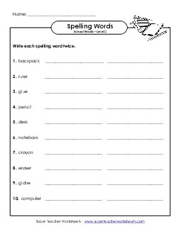 Write Twice (C-School Words)  Spelling C Worksheet