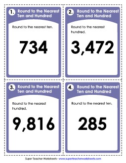 Task Cards: Rounding to  Nearest Ten & Hundred Worksheet