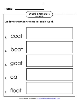 Letter Stampers Activity (-oat Words)  Word Families Worksheet