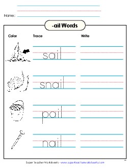 Trace and Write (-ail) Word Families Worksheet