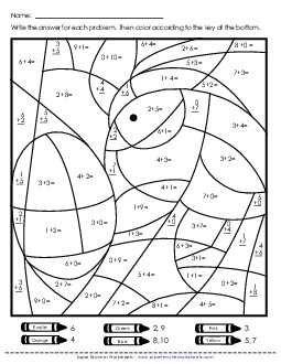 Addition Mystery Picture: Chick and Egg Worksheet