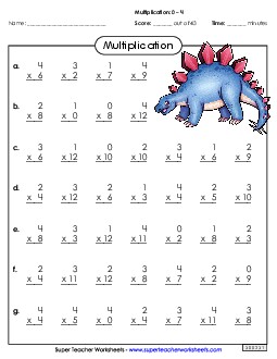 Multiplication Facts 0-4 (B) Worksheet