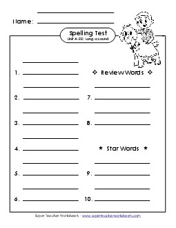 Spelling Test (A-22) Spelling A Worksheet