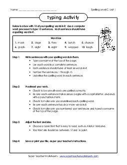 Typing Sentences (C-1)  Free Spelling C Worksheet